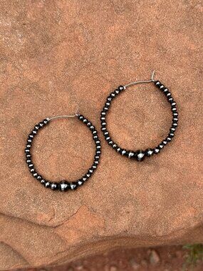 Handmade Brushed Steel Western Pearl Graduated Hoop Earrings